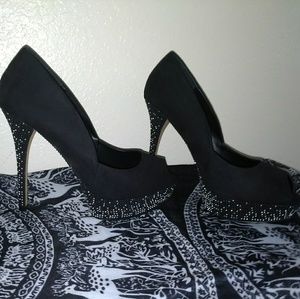 Aldo Black Suede Peek Toe 4" Pumps, Women's Sz 9